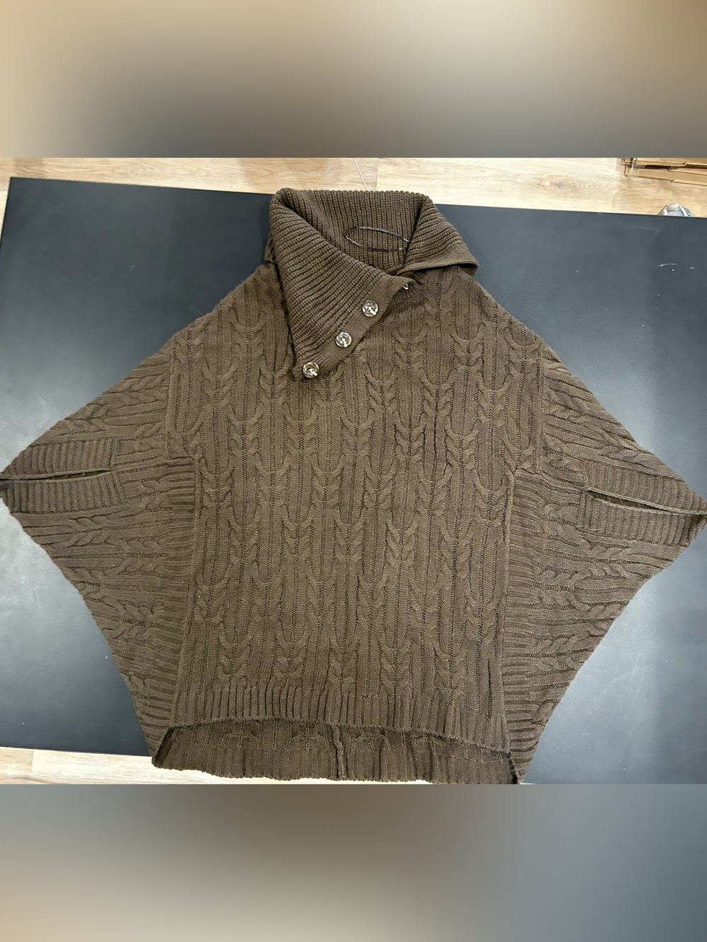 St. John's Bay Brown Ribbed Button-Detail Turtleneck Sweater
